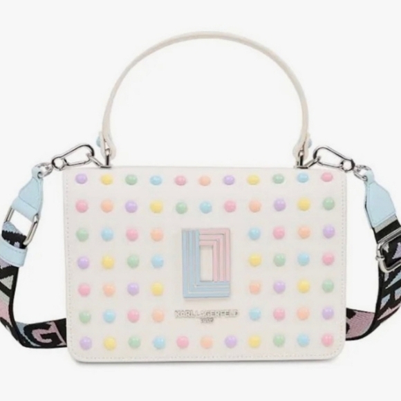 🔹️ Karl Lagerfeld top handle Simone Flap Crossbody satchel Bag Pastel Dot ✨️💛 - Picture 1 of 7